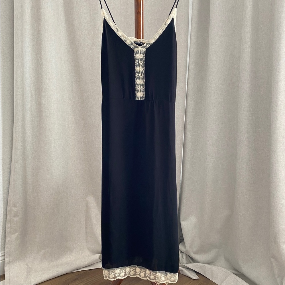 ZARA Trafaluc Collection Black w/Cream Lace Slip Dress